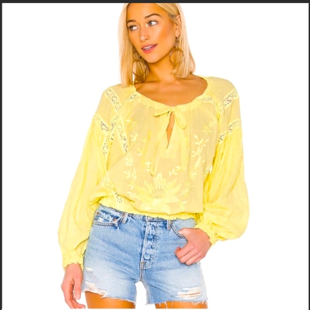 NWT Free People Gela Lemon flowy peasant top